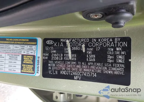 2012 Kia Soul + z USA, uszkodzony, nr VIN KNDJT2A60C7415714